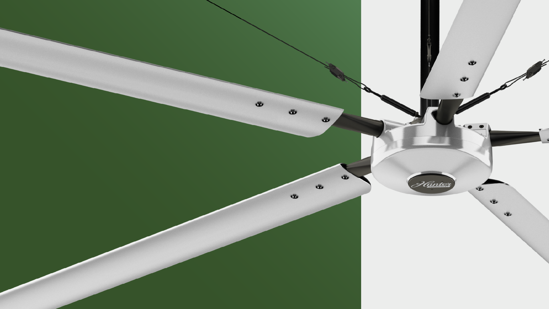 Titan HVLS Industrial fan on a green and white background