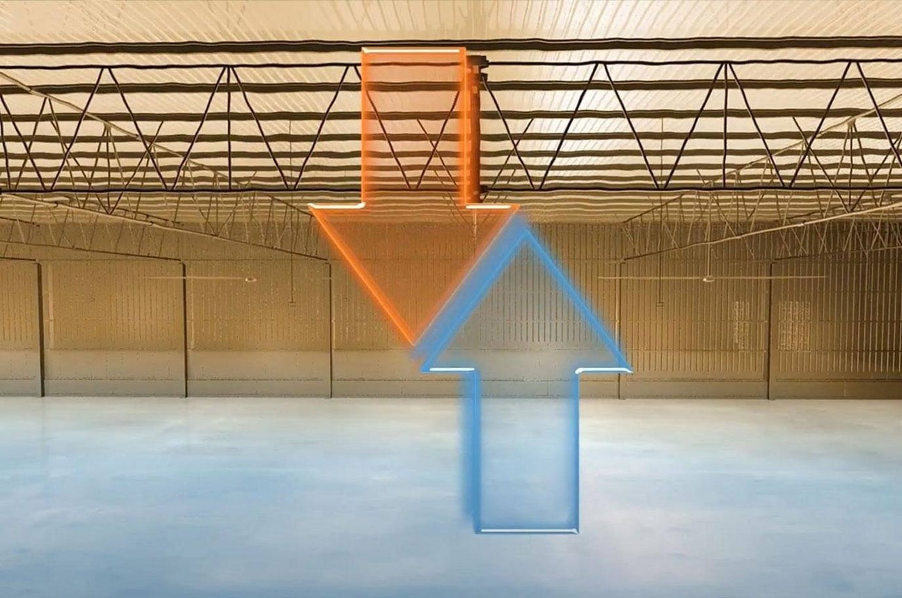 HVLS fans for destratification in hockey arenas