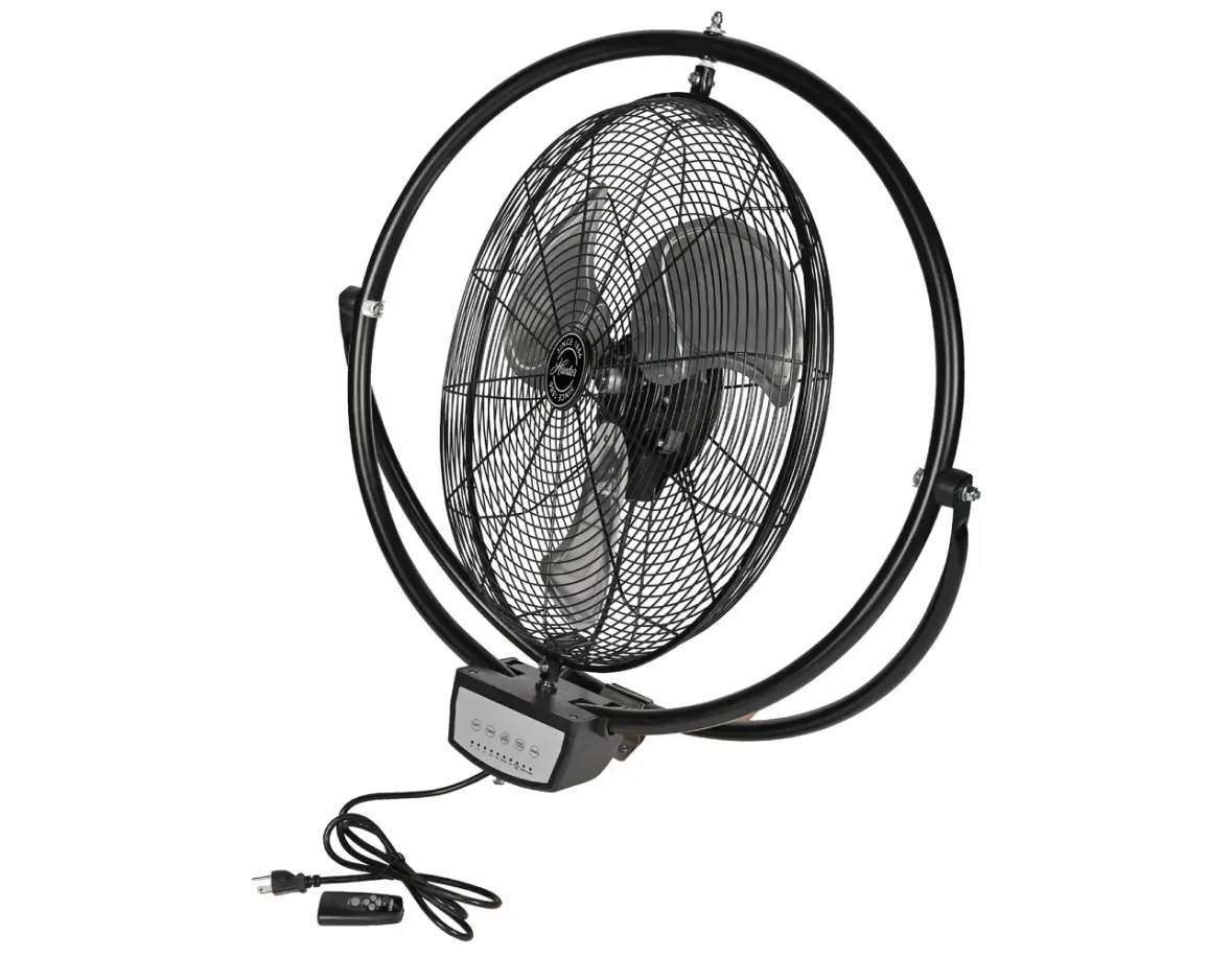 Isolated product image of an orbital wall mount fan.